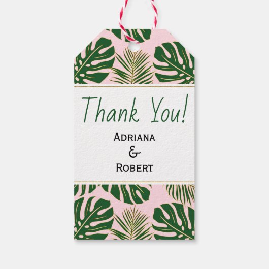 Groene, gouden tropische bladeren roze bruiloft Be Cadeaulabel (Achterkant)