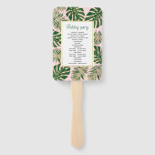 Groene, gouden tropische bladeren roze bruiloft pr handwaaier (Achterkant)