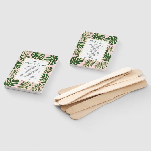 Groene, gouden tropische bladeren roze bruiloft pr handwaaier (Niet-gemonteerd)