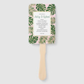 Groene, gouden tropische bladeren roze bruiloft pr handwaaier (Voorkant)