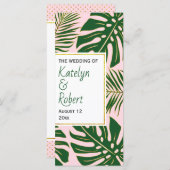 Groene, gouden tropische bladeren roze trouwprogra programmakaart (Voorkant / Achterkant)