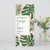 Groene, gouden tropische bladeren roze trouwprogra programmakaart (Staand voorkant)