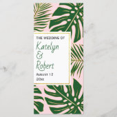Groene, gouden tropische bladeren roze trouwprogra programmakaart (Voorkant)