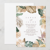 Groene gouden tropische palmstrand bruiloft kaart (Voorkant / Achterkant)