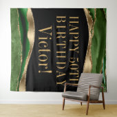 Groene gouden verjaardagsfeest achtergrond voor ma wandkleed (In Situ (horizontaal))