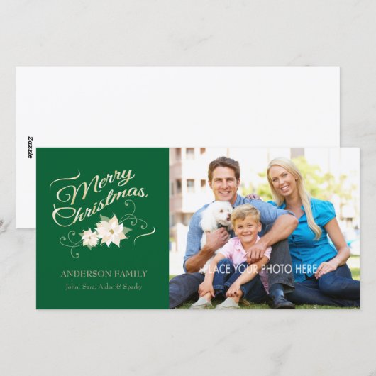 Groene & Gouden Vrolijke Kerstmis & Witte Feestdagenkaart (Voorkant / Achterkant)