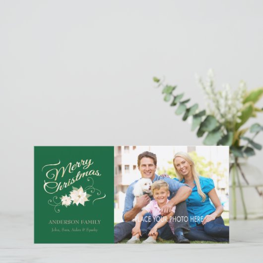 Groene & Gouden Vrolijke Kerstmis & Witte Feestdagenkaart (Staand voorkant)