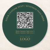 Groene & Gouden Zakelijke Logo QR Code Promotie Ronde Kartonnen Onderzetter (Voorkant)