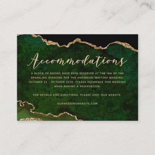 Groene goudglitter Agate Wedding Informatiekaartje (Voorkant)