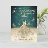 Groene goudglitter-jurk vlindervlinder in kaart (Staand voorkant)