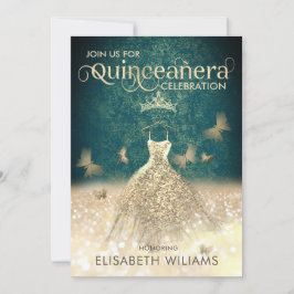 Groene goudglitter-jurk vlindervlinder in kaart