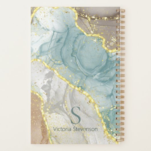 Groene goudkanon met marmer Geode Monogram Planner (Achterkant)