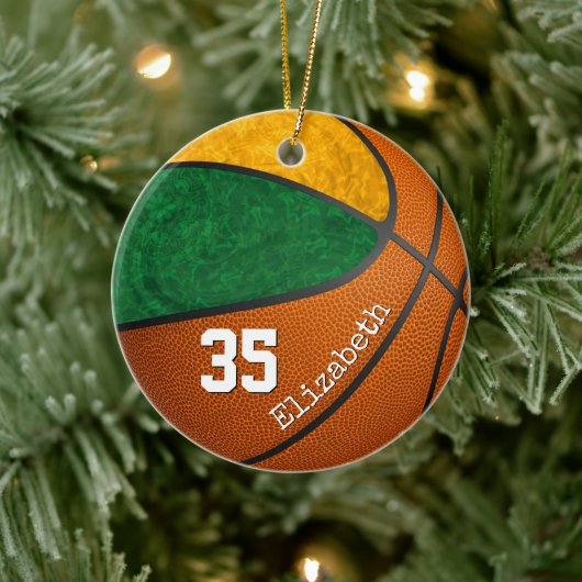groene goudmeisjes basketbalteamgeest, aangepast keramisch ornament (Boom)