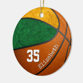 groene goudmeisjes basketbalteamgeest, aangepast keramisch ornament (Links)