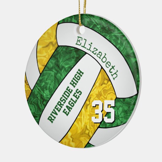 groene goudmeisjes volleybalteamkleuren keramisch ornament (Links)