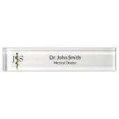 Groene goudstaaf van Asclepius Medical Herbal Naambordje (Voorkant)