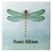 groene goudvlieg op blauwe Waterverven Tegeltje (Voorkant)