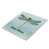 groene goudvlieg op blauwe Waterverven Tegeltje (Zijkant)