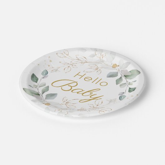 Groene goudvulling Geslacht Neutrale Baby shower P Papieren Bordje (Gekanteld)