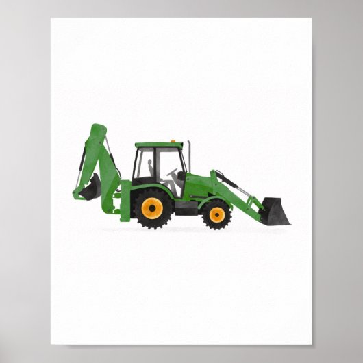 Groene graaflaadmachine bouwvoertuig decor poster (Voorkant)