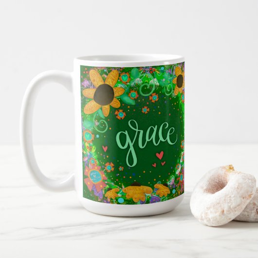 Groene Grace Inspirerende One Word Art Koffiemok (Met donut)