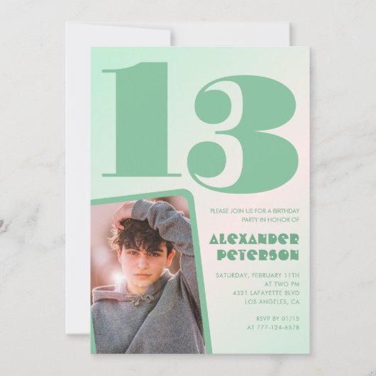 Groene gradiënt 13e verjaardag uitnodigingen Boy P (Voorkant)