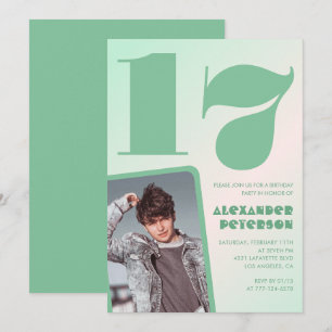 Groene gradiënt 17e verjaardag uitnodigingen Boy P