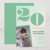 Groene gradiënt 20e verjaardag uitnodigingen Foto (Voorkant / Achterkant)