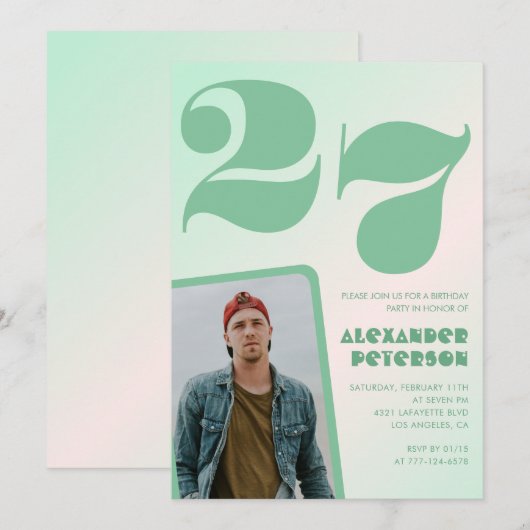 Groene gradiënt 27e verjaardag uitnodigingen Boy P (Voorkant / Achterkant)