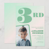 Groene gradiënt 3e verjaardag uitnodigingen Boy Ph (Voorkant / Achterkant)