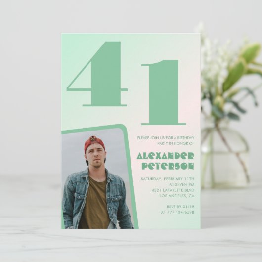 Groene gradiënt 41e verjaardag uitnodigingen Boy P (Staand voorkant)