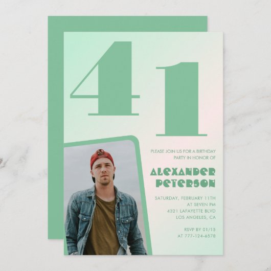 Groene gradiënt 41e verjaardag uitnodigingen Boy P (Voorkant / Achterkant)