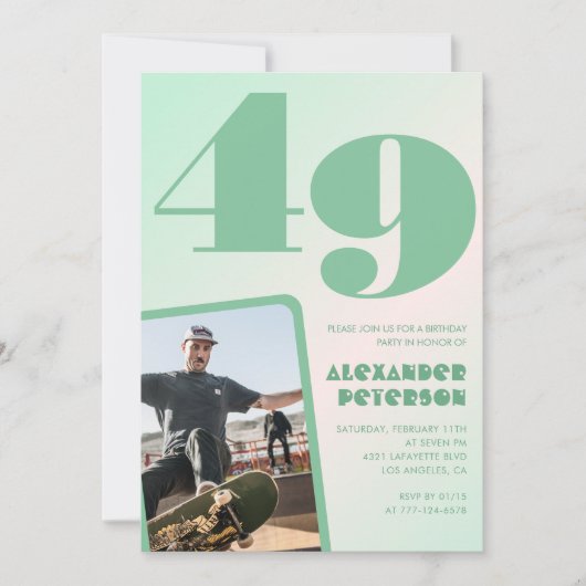 Groene gradiënt 49e verjaardag uitnodigingen Boy P (Voorkant)