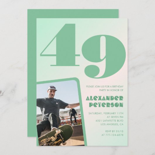 Groene gradiënt 49e verjaardag uitnodigingen Boy P (Voorkant / Achterkant)
