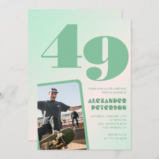 Groene gradiënt 49e verjaardag uitnodigingen Boy P (Voorkant / Achterkant)