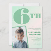Groene gradiënt 6e verjaardag uitnodigingen Boy Ph (Voorkant)