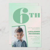 Groene gradiënt 6e verjaardag uitnodigingen Boy Ph (Voorkant / Achterkant)