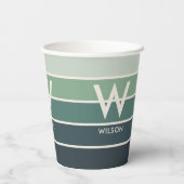 Groene Gradiënt Gestreepte Monogram Persoonlijke P Papieren Bekers (Achterkant)