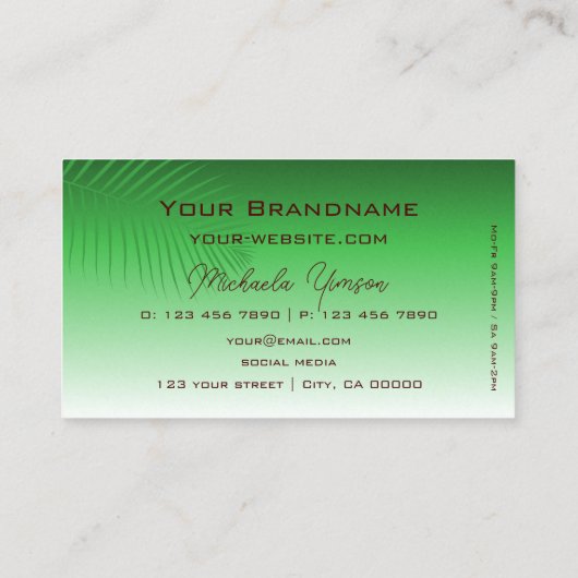 Groene gradiënt met Palm Leaf en Monogram Simple Visitekaartje (Achterkant)