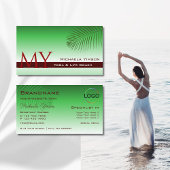Groene gradiënt palmbladmonogram en Logo legant Visitekaartje
