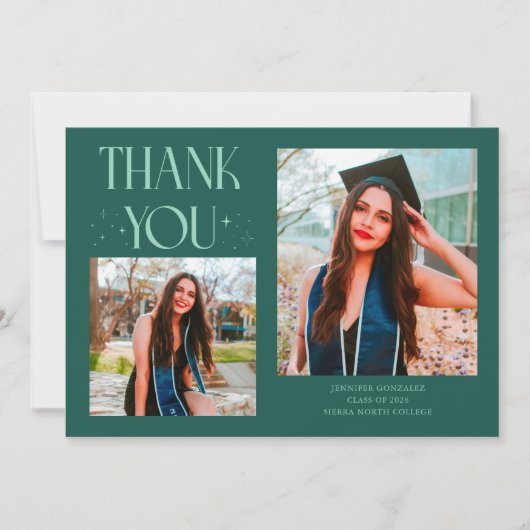 Groene Graduate Bedankt 2-Foto Aankondiging (Voorkant)