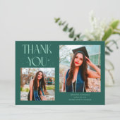Groene Graduate Bedankt 2-Foto Aankondiging (Staand voorkant)