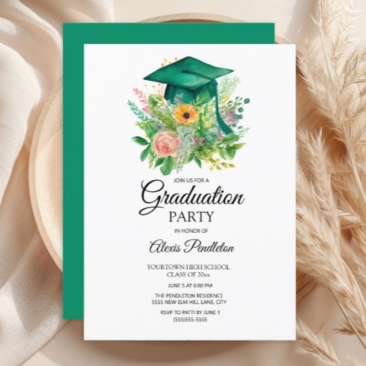 Groene Graduation Cap Floral High School Kaart