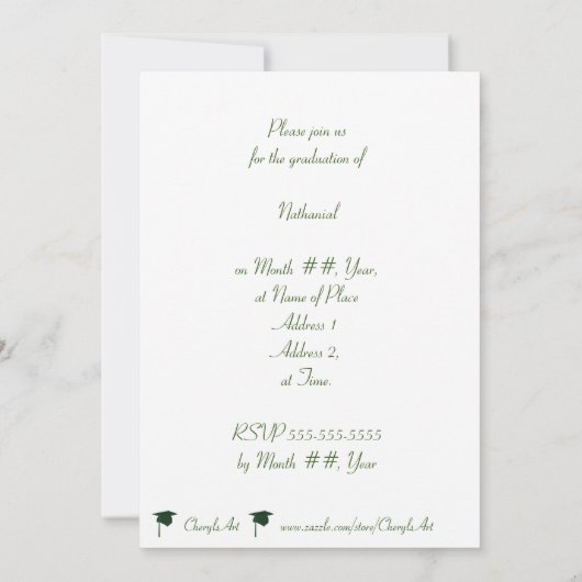 Groene Graduation Cap & Tassel Uitnodigingen (Achterkant)