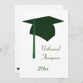 Groene Graduation Cap & Tassel Uitnodigingen (Voorkant / Achterkant)