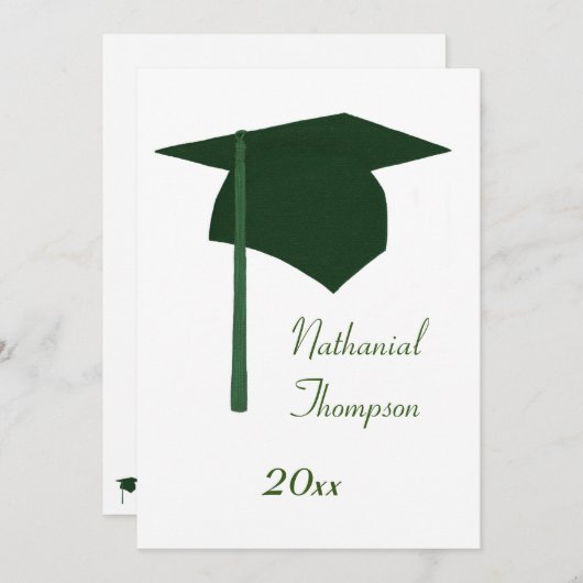 Groene Graduation Cap & Tassel Uitnodigingen (Voorkant / Achterkant)
