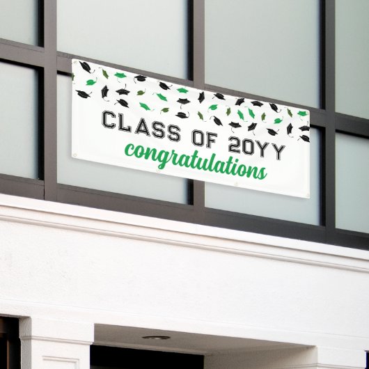 Groene Graduation Caps Klasse van Gefeliciteerd Spandoek (Buitenkant Gebouw)