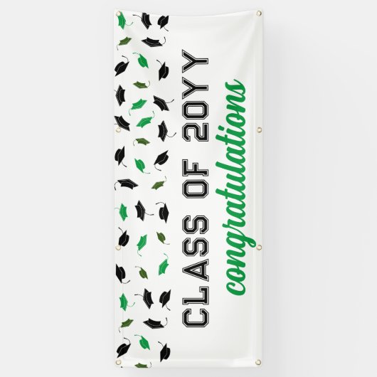 Groene Graduation Caps Klasse van Gefeliciteerd Spandoek (Verticaal)
