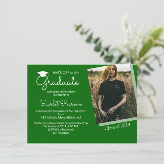 Groene Graduation Party Celebration Class of Kaart (Staand voorkant)