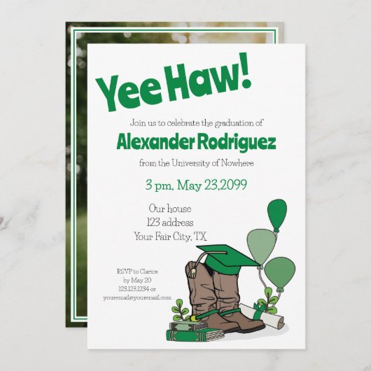 Groene gradupvoet Cowboy Boot Arrangement Kaart (Voorkant / Achterkant)